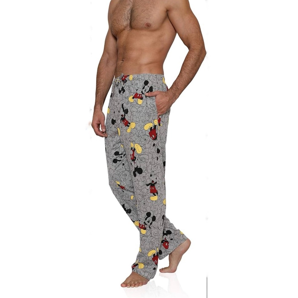 Disney Mickey Mouse All Over Print Pajama Pants Mens Gray Red Lounge Bottoms